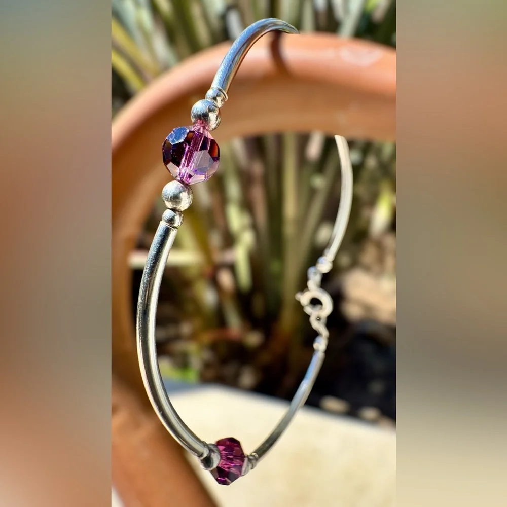 Sterling Silver Bracelet with Amethyst Faceted Beads